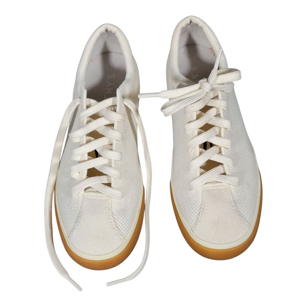 Rothy’s The Lace Up Sneakers Women's‎ 7.5 Cream Knit Gum Sole Sustainable Shoes